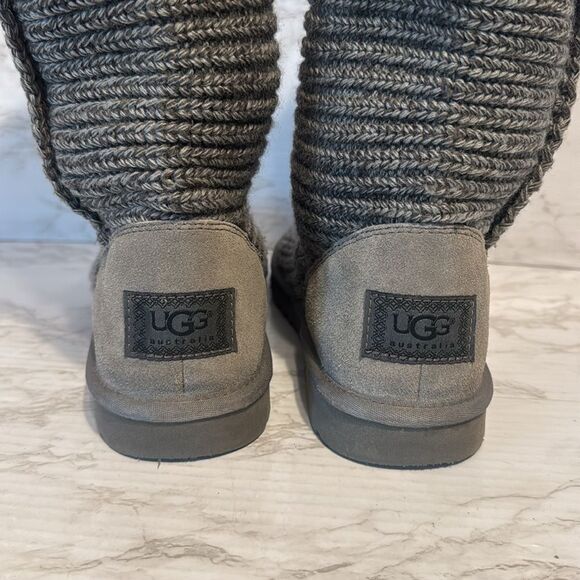 UGG Cardy 5649 Gray Suede Sock Knit Tall Button Slipper Winter Boots Womens sz 6 - Picture 8 of 11